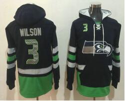 Men's Seattle Seahawks #3 Russell Wilson NEW Navy Blue Pocket Stitched NFL Pullover Hoodie