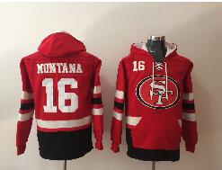 Men's San Francisco 49ers #16 Joe Montana NEW Red Pocket Stitched NFL Pullover Hoodie