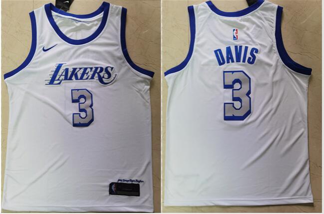 Men's Anthony Davis La Lakers White City Edition Blue 2020-21 Jersey