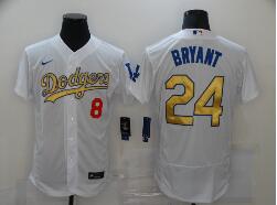 Men's Los Angeles Dodgers #8 #24 Kobe Bryant White Gold Sttiched Nike MLB Flex Base Jersey
