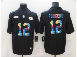 Men's Green Bay Packers #12 Aaron Rodgers Multi-Color Black 2020 NFL Crucial Catch Vapor Untouchable Nike Limited Jersey