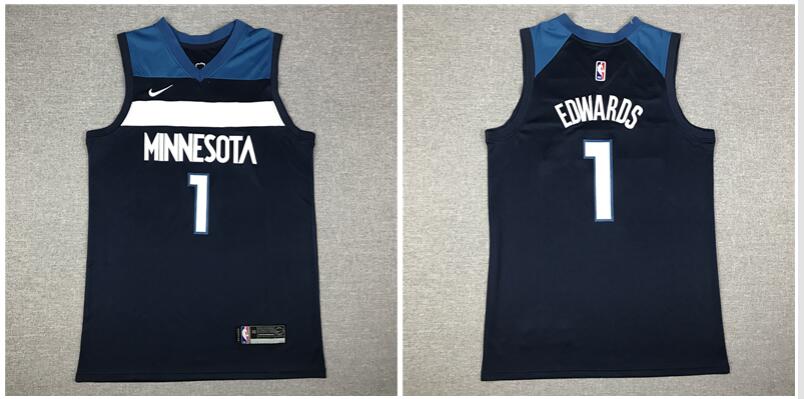Men's Minnesota Timberwolves Anthony Edwards stitched Navy 2020 NBA  stitched Jersey