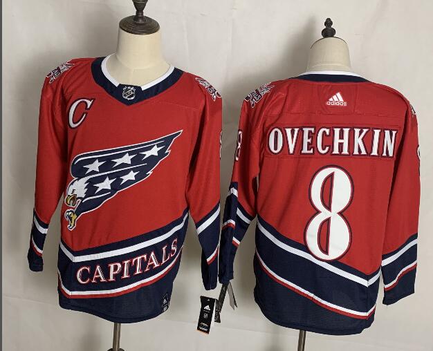 Washington Capitals #8 Alexander Ovechkin Red Men's Adidas 2020-21 Reverse Retro Alternate NHL Jersey