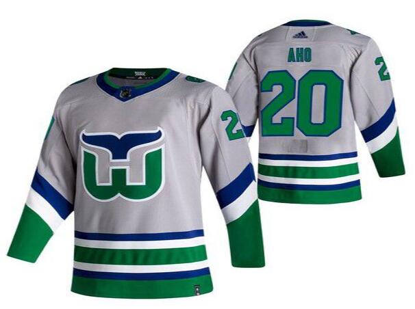 Men Carolina Hurricanes 20 Aho White NHL 2021 Reverse Retro jersey