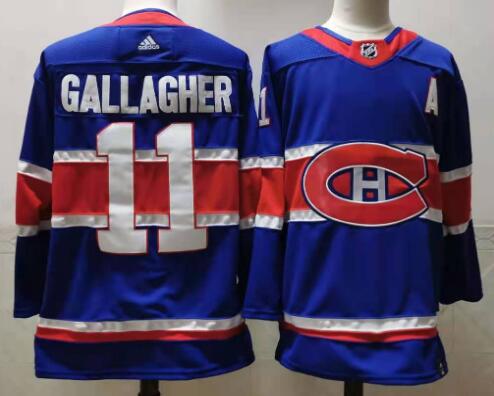 Men Montreal Canadiens 11 Gallagher Blue Throwback Authentic Stitched 2020 Adidias NHL Jersey