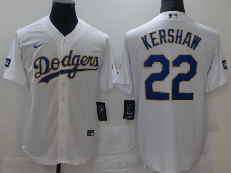 men #22 Clayton Kershaw  Dodgers Gold Series Jersey Blue stitched