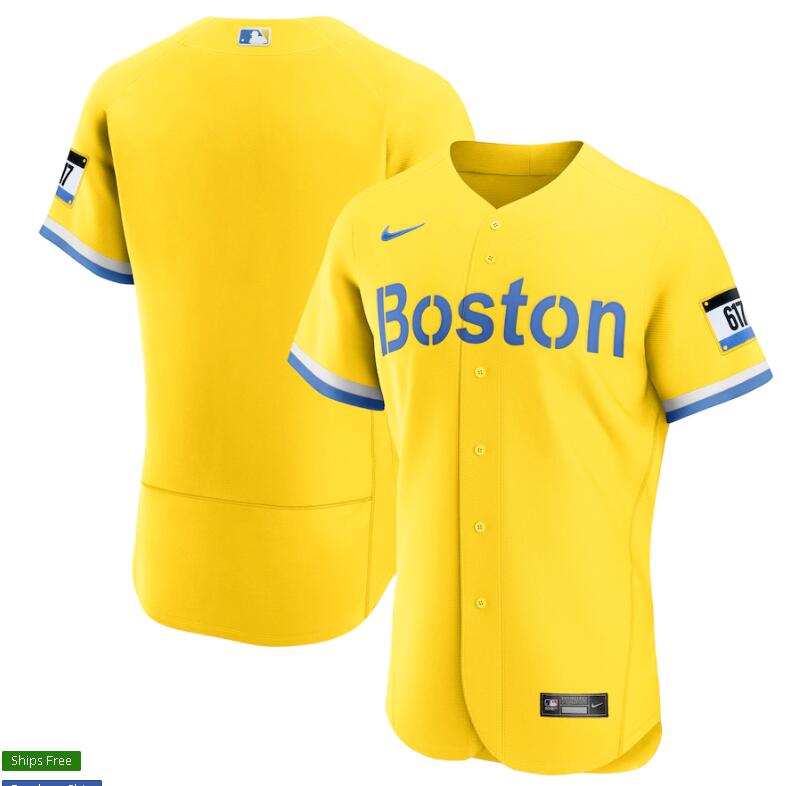 Men's Boston Red Sox Nike Gold/Light Blue 2021 City Connect Stitched Jersey
