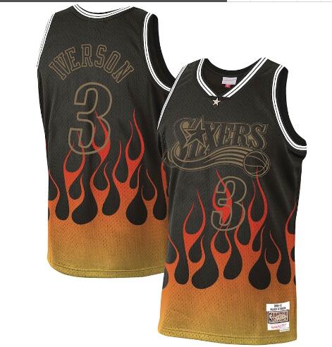 Men's Philadelphia 76ers Allen Iverson 2000 2001 Flames Black jersey