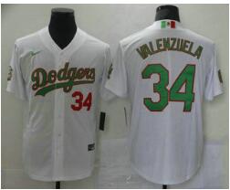Men's Los Angeles Dodgers #34 Fernando Valenzuela White Green Mexico 2020 World Series Stitched MLB Jersey