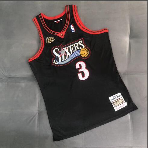 Men's Philadelphia 76ers #3 Allen Iverson  Black  Embroidery Jersey Best Quality with Final Patch