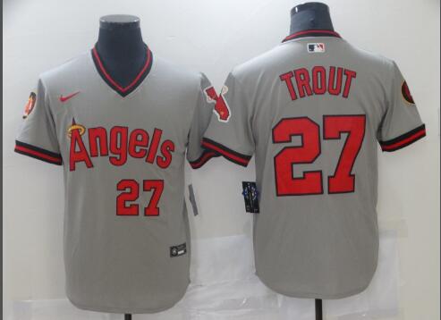 Men's Los Angeles Angels #27 Mike Trout  Gray Jersey