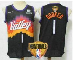 Men's Phoenix Suns #1 Devin Booker Black 2021 Finals Patch City Edition NBA Swingman Jersey