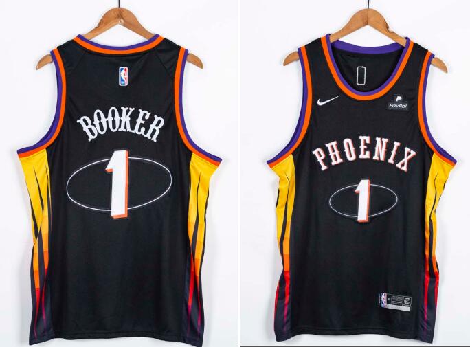 Men's Phoenix Suns #1 Devin Booker Black NBA Stitched Jersey  75th anniversary