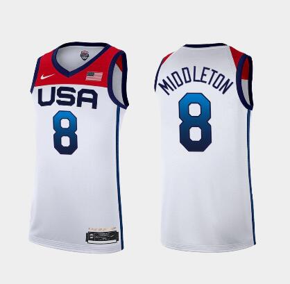 Men's #8 Khris Middleton USA Men's Basketball 2021 Tokyo Olympics Jersey