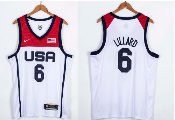Men's #6 Damian Lillard  USA Basketball 2021 Tokyo Olympics Jersey White
