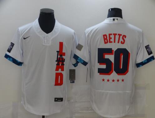 Men's Los Angeles Dodgers #50 Mookie Betts 2021 White All-Star Flex Base Stitched MLB Jersey