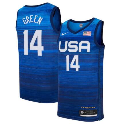 Men USA 14# Green Stitched Jersey