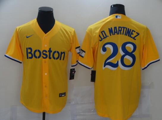 Men's Boston Red Sox #28 J.D. Martinez Nike Gold/Light Blue 2021 City Connect Stitched Jersey