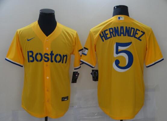 Nike Men Enrique Hernandez Boston Red Sox Gold/Light Blue 2021 City Connect Stitched Jersey
