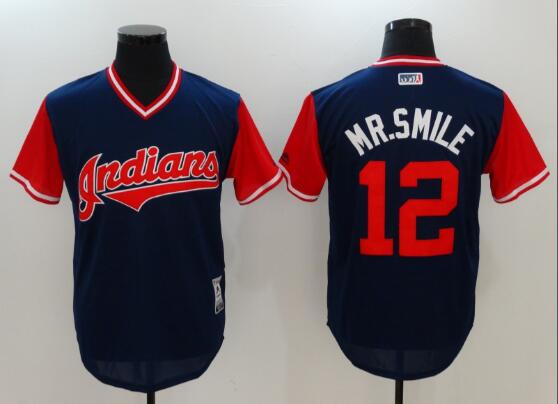 Nike White Indians MR.SMILE 12# Stitched Men Baseball Jersey