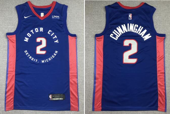 Men's 2021 NBA  Cade Cunningham Detroit Pistons Blue Jersey City Edition