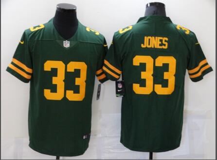 Men's Green Bay Packers #33 Aaron Jones Green Yellow 2021 Vapor Untouchable Stitched NFL Nike Limited Jersey