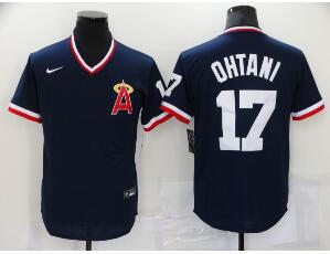 Men's Los Angeles Angels #17 Shohei Ohtani Navy Blue Throwback Cooperstown Collection Stitched MLB Nike Jersey