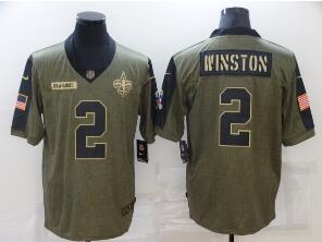 Men's New Orleans Saints #2 Jameis Winston 2021 Olive Salute To Service Limited Stitched Jersey