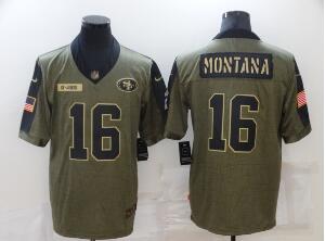 Men's San Francisco 49ers #16 Joe Montana 2021 Olive Salute To Service Limited Stitched Jersey