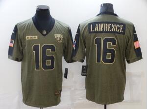 Men's Jacksonville Jaguars #16 Trevor Lawrence 2021 Olive Salute To Service Limited Stitched Jersey