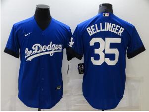 Men's Los Angeles Dodgers #35 Cody Bellinger Blue 2021 City Connect Number Cool Base Stitched Jersey