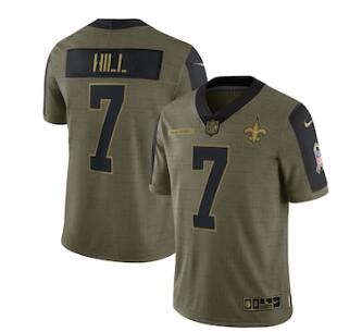 Men's New Orleans Saints #7 Taysom Hill Nike Olive 2021 Salute To Service Limited Player Jersey