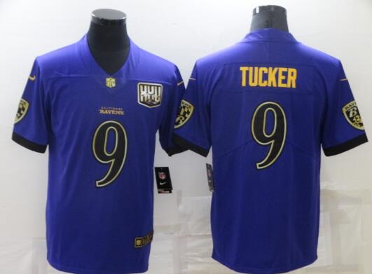Men's Baltimore Ravens #9 Justin Tucker Purple 25th Season Golden Stitched NFL Nike Limited Jersey
