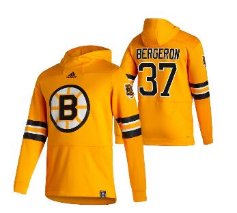 Boston Bruins #37 Patrice Bergeron Adidas Reverse Retro Pullover Hoodie Gold