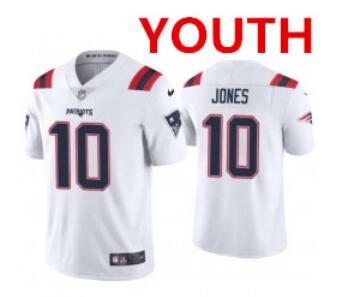 Youth new england patriots #10 mac jones white 2021 vapor limited football jersey