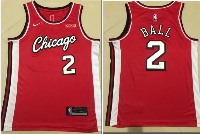 Men's 2# Lonzo Ball Red Chicago Bulls stiched jersey