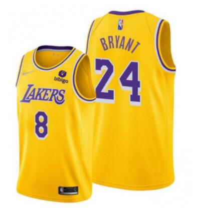 Men's Yellow Los Angeles Lakers Front #8 Back #24 Kobe Bryant bibigo Stitched Basketball Jersey