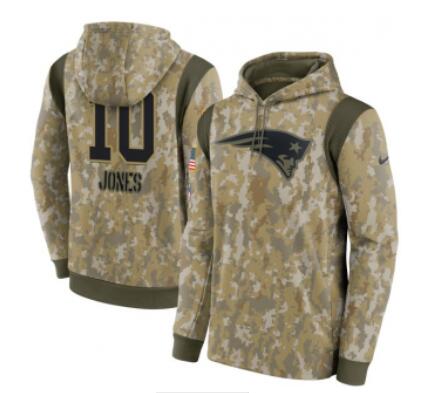 Men's New England Patriots #10 Mac Jones Camo 2021 Salute To Service Therma Performance Pullover Hoodie