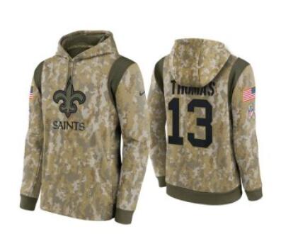 Men's New Orleans Saints #13 Michael Thomas Camo 2021 Salute To Service Therma Performance Pullover Hoodie