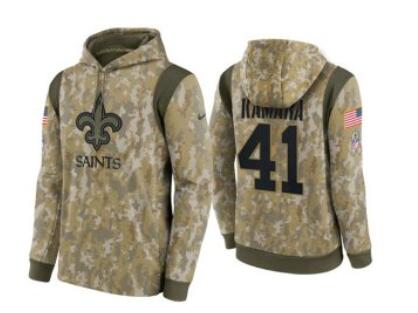 Men's New Orleans Saints #41 Alvin Kamara Camo 2021 Salute To Service Therma Performance Pullover Hoodie