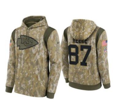 Men's Kansas City Chiefs #87 Travis Kelce Camo 2021 Salute To Service Therma Performance Pullover Hoodie