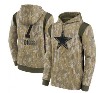 Men's Dallas Cowboys #7 Trevon Diggs Camo 2021 Salute To Service Therma Performance Pullover Hoodie