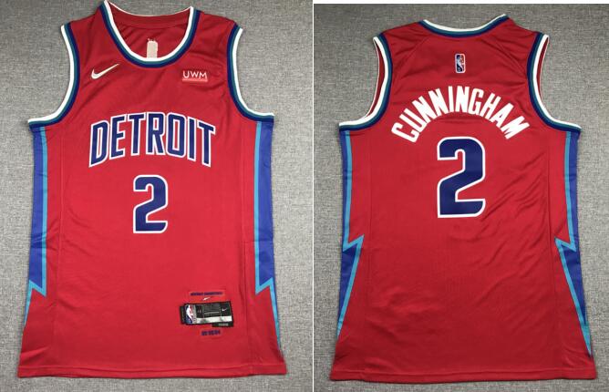 Men's Detroit Pistons #2 Cade Cunningham 75th Anniversary Red Stitched Basketball Jersey