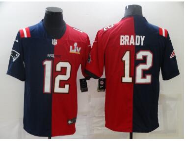 Men's Tampa Bay Buccaneers #12 Tom Brady Red Navy Super Bowl Split Stitched Jersey