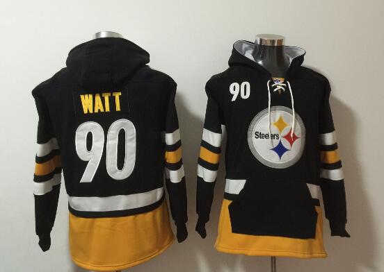 Steelers #90 T. J. Watt Black Men's Stitched Hoodies