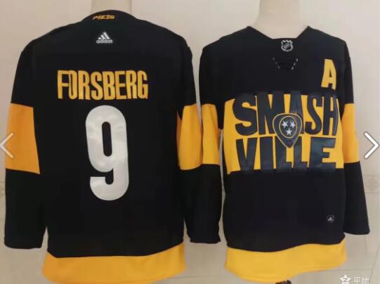 Men's Nashville Predators #9 Filip Forsberg Black 2022 Stadium Series adidas Stitched NHL Jersey