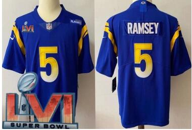 Men's Los Angeles Rams #5 Jalen Ramsey Limited Blue 2022 Super Bowl LVI Bound Vapor Jersey