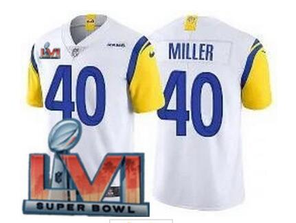 Men's Los Angeles Rams #40 Von Miller Limited White Alternate 2022 Super Bowl LVI Bound Vapor Jersey