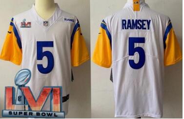 Men's Los Angeles Rams #5 Jalen Ramsey Limited White Alternate 2022 Super Bowl LVI Bound Vapor Jersey