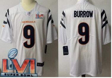 Men's Cincinnati Bengals #9 Joe Burrow Limited White 2022 Super Bowl LVI Bound Vapor Jersey